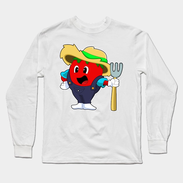 Tomato as Farmer with Rake Long Sleeve T-Shirt by Markus Schnabel